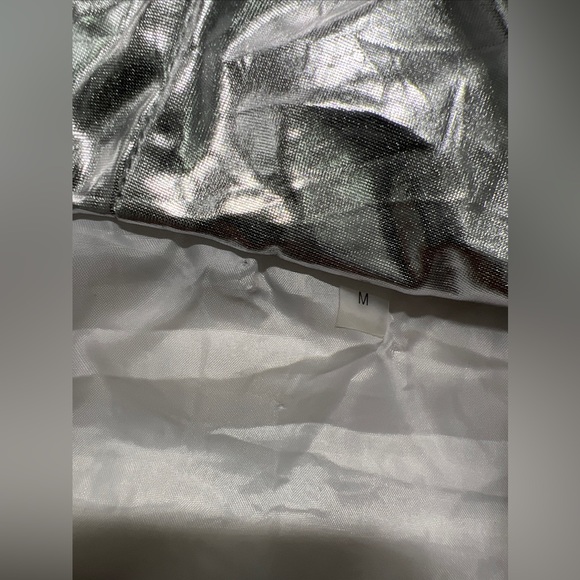 Half Heart Silver Metallic Shiny Vest Skirt Set Padded Qulited Puffer Womens S - Picture 13 of 15